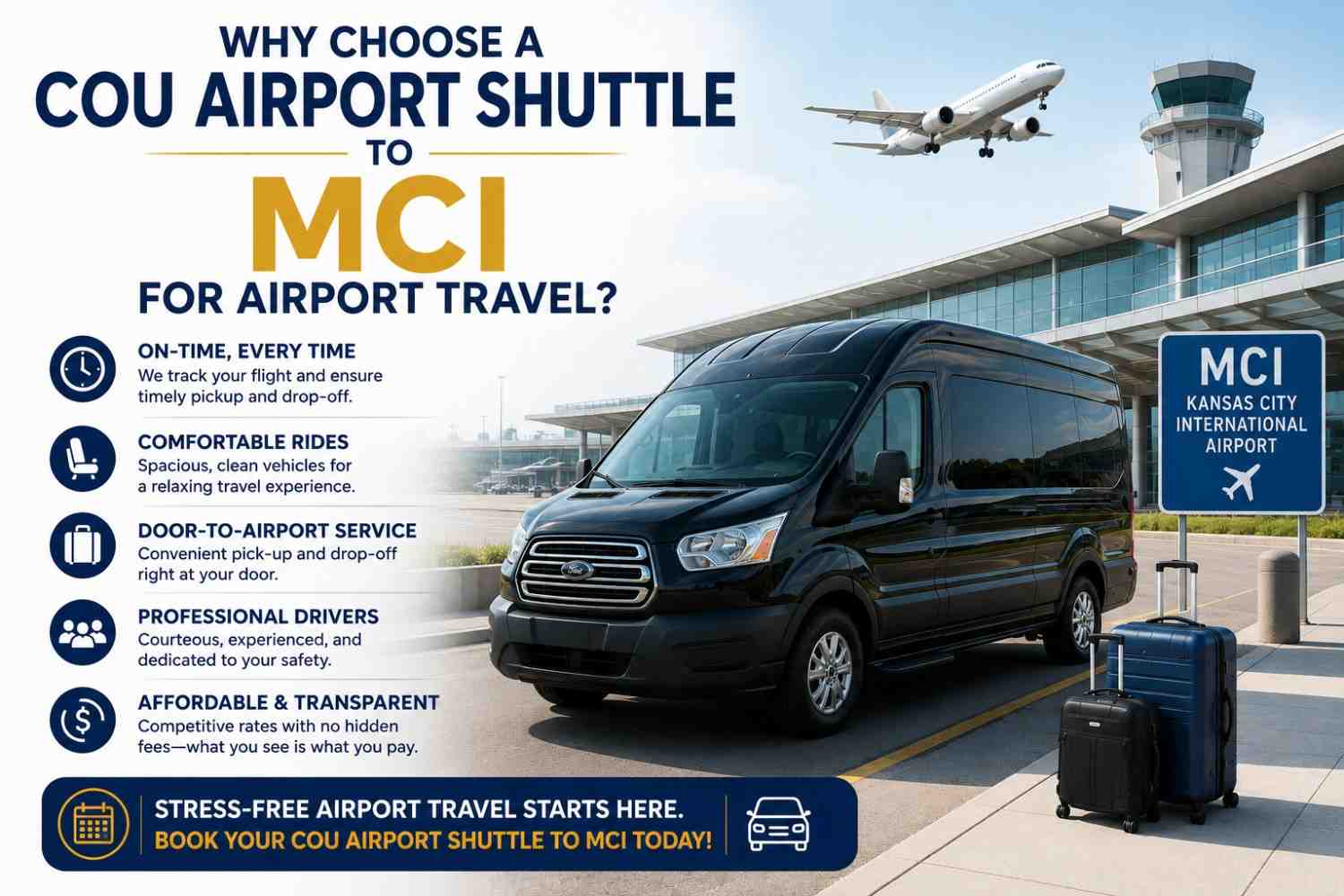 Cou Airport Shuttle To MCI for Airport Travel