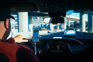 City Taxi driver using GPS on a Columbia, MO route